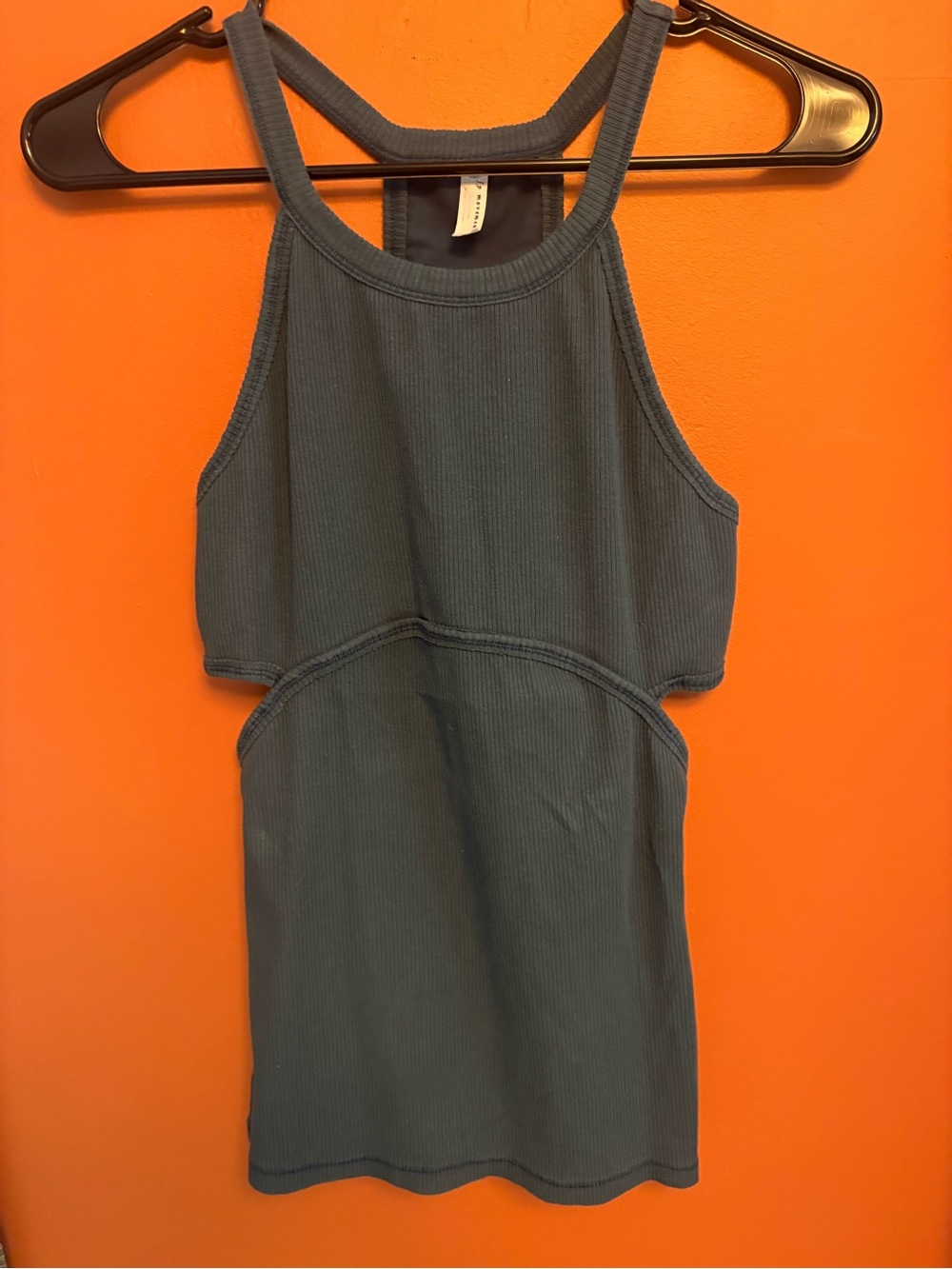 Free People Ribbed High Neck Cutout Tank Top - Teal